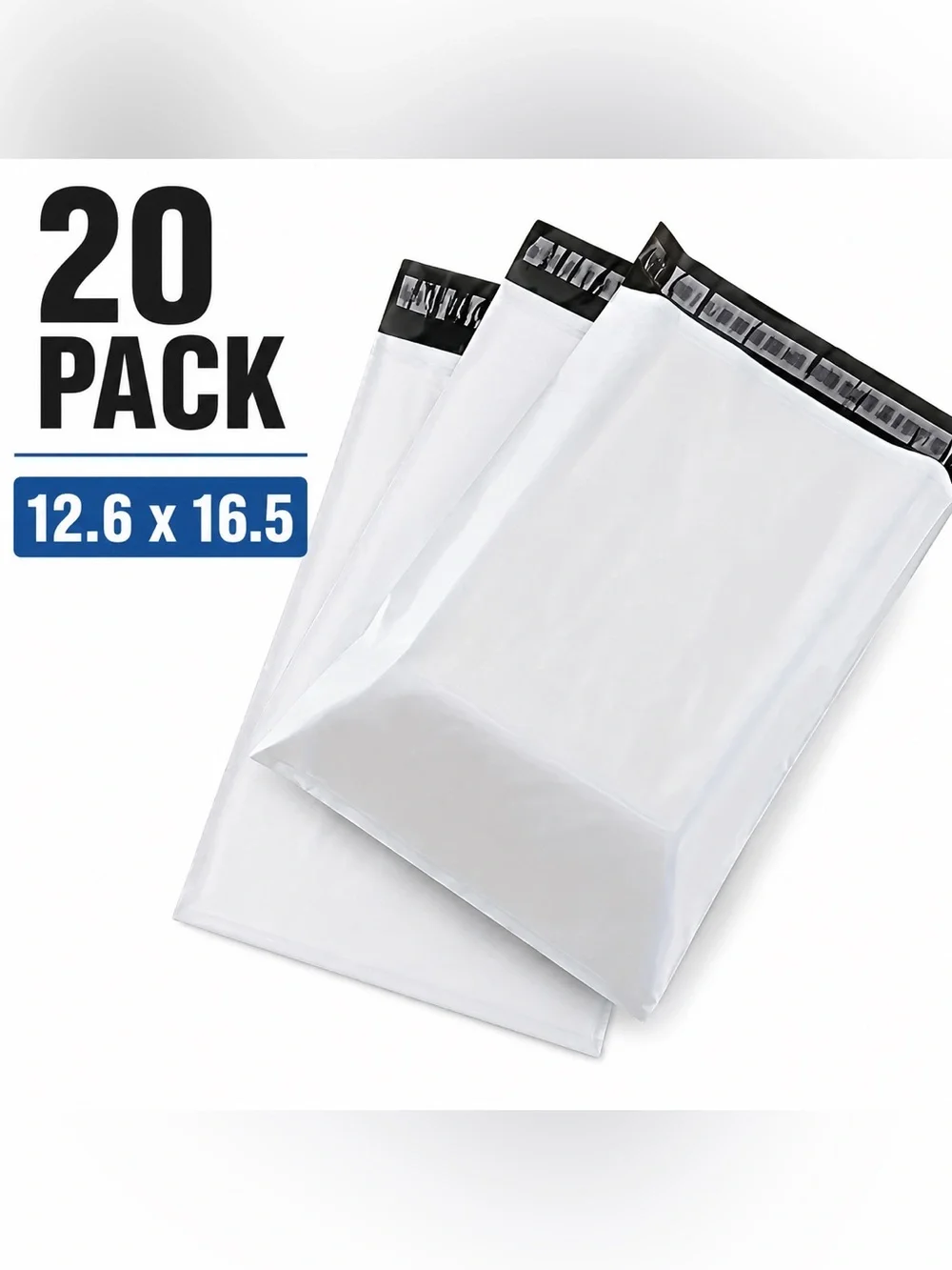 20-Pack White Poly Mailer Bags with Black Peel & Seal Strip